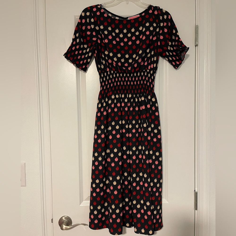 NWT Kate Spade Apple Puff Sleeve Midi Dress, size XS